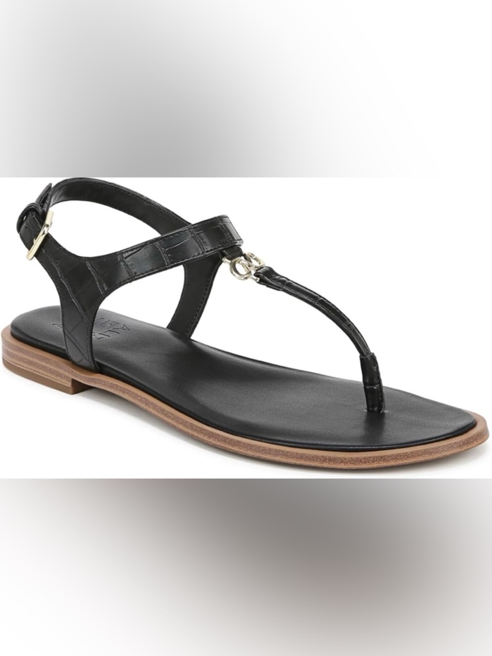 Naturalizer Lizzi Black Croco Ankle Strap Thong Sandal - Size 9 (NIB)